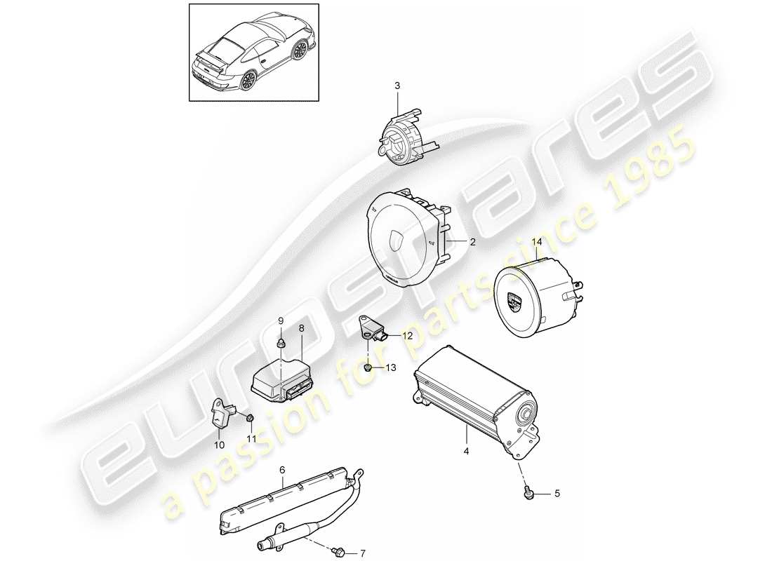 porsche 2011 (997-2 gt3) schéma des pièces de l'airbag
