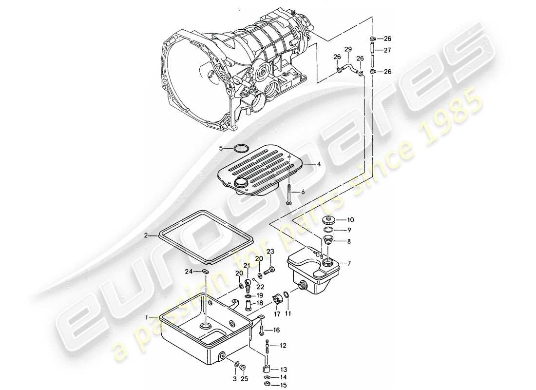 porsche 1994 (968) tiptronic - carter d'huile - crépine d'huile schéma des pièces