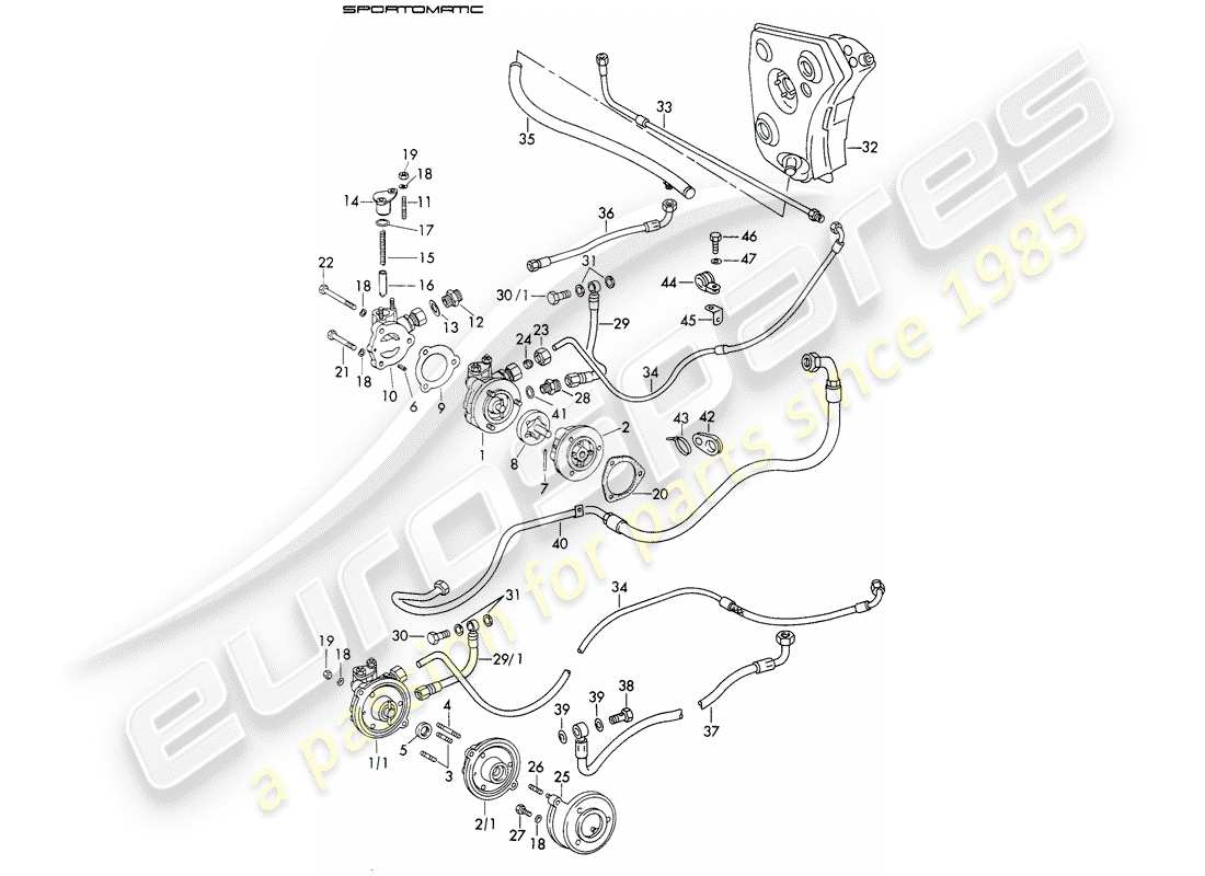 porsche 1973 (911) alimentation en huile - pour - convertisseur de couple - sportomatic - d - mj 1972>> - mj 1972 schéma des pièces