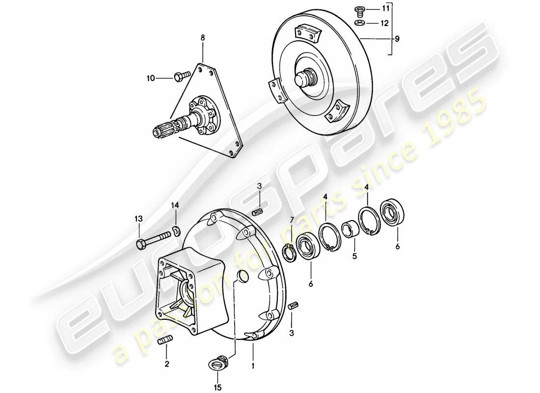 porsche 1983 (928) transmission automatique - convertisseur de couple - boîtier du convertisseur schéma des pièces