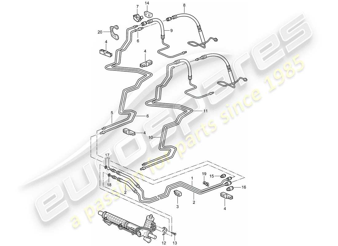 porsche 2002 (996 gt3) direction assistee - conduites schéma des pièces