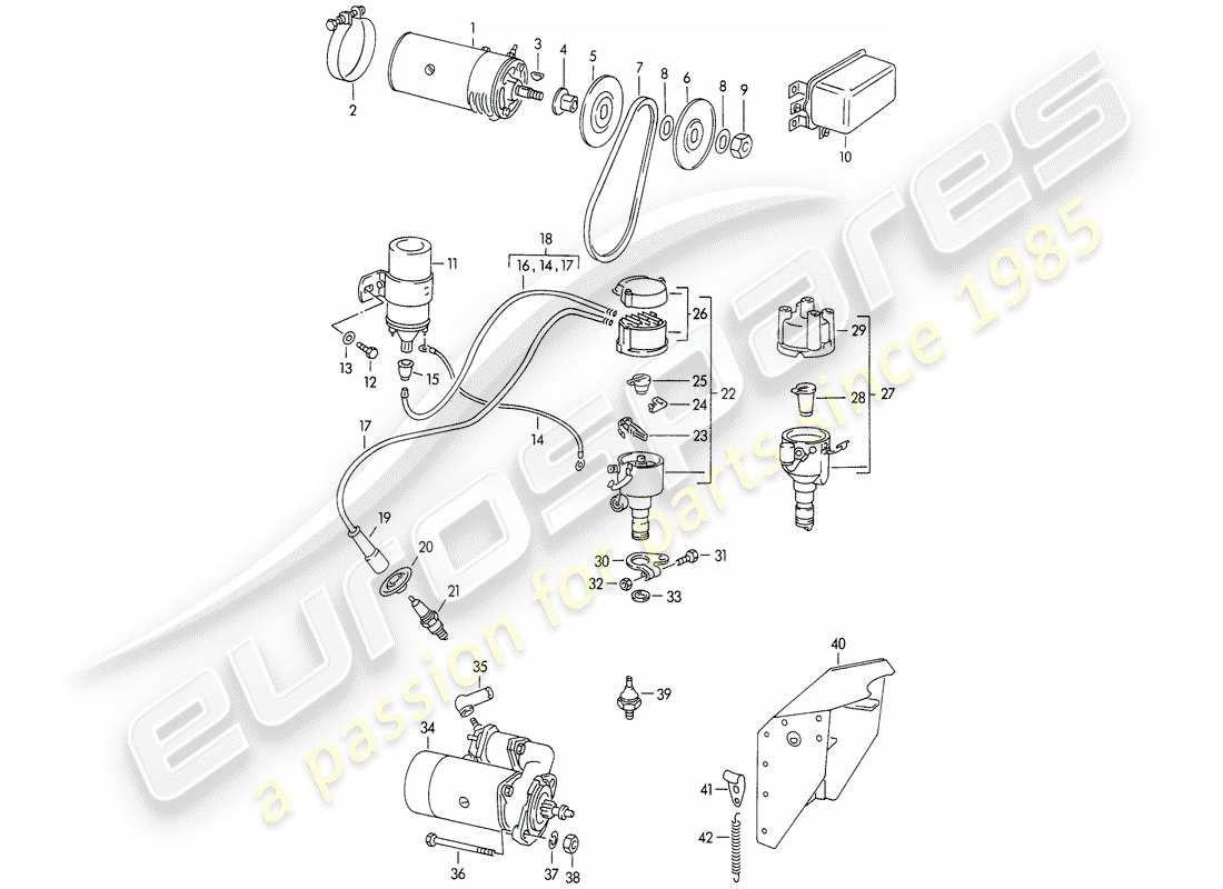 porsche 1954 (356/356a) équipement électrique - moteur schéma des pièces