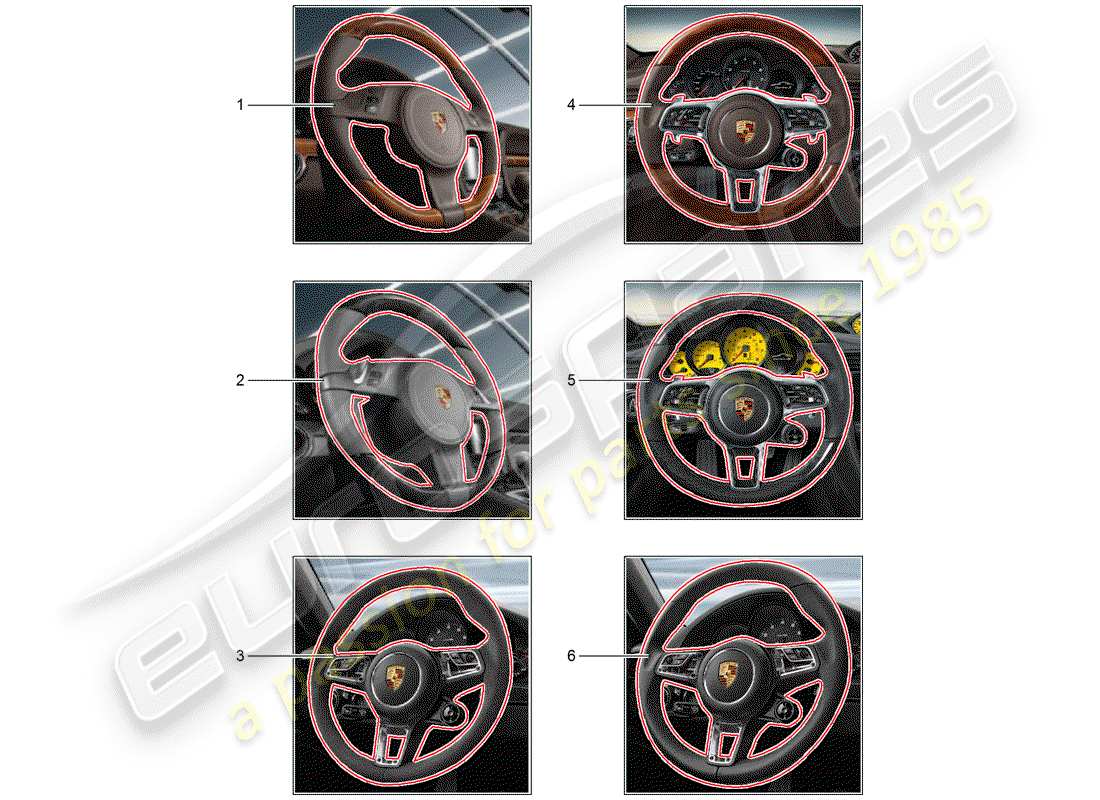 porsche 2013 (tequipment 98x/99x) volant multifonction schéma des pièces