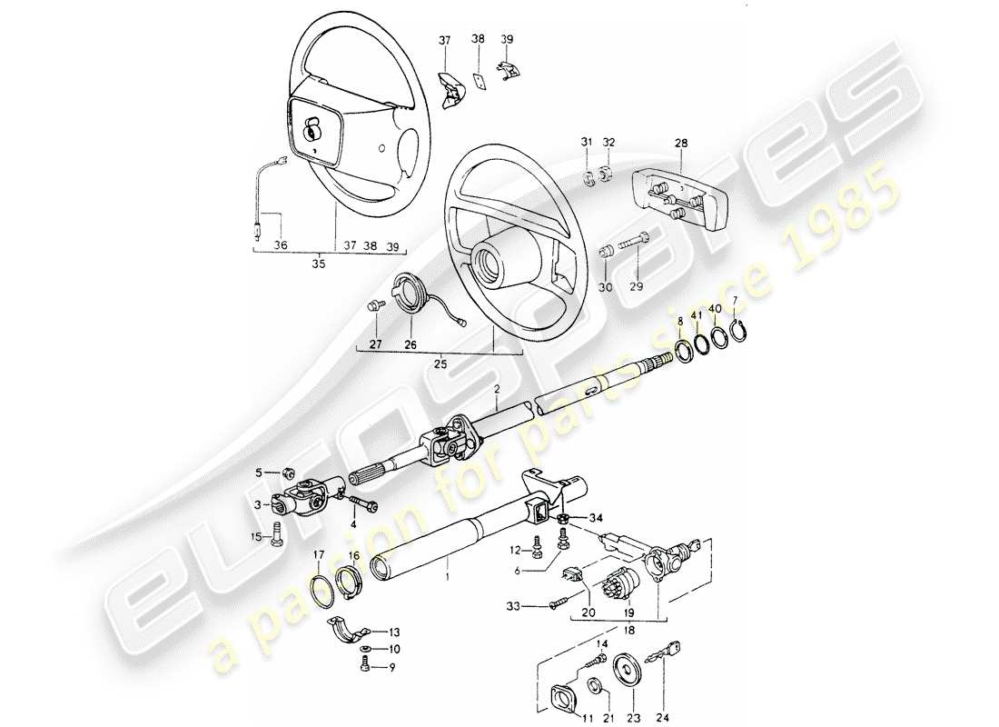 porsche 1990 (964) tuyau de protection de direction - arbre de direction intermédiaire - volants de direction schéma des pièces