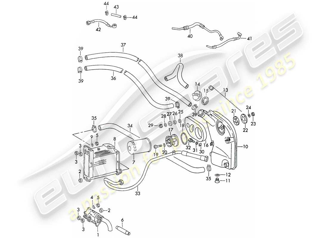 porsche 1970 (911) lubrification moteur - d - mj 1973>> schéma des pièces