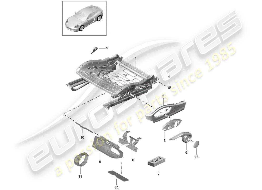 porsche 2017 (718 cayman) cadre de siège schéma des pièces