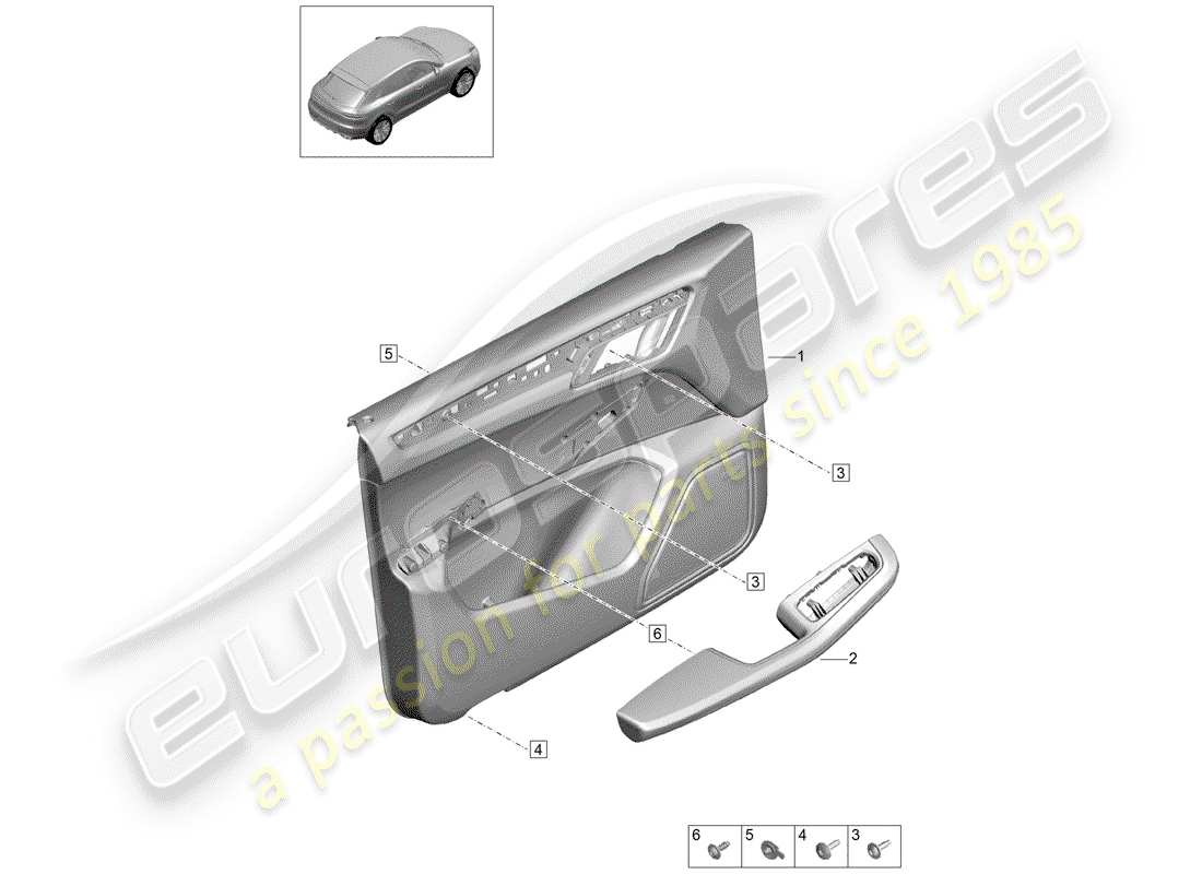 porsche 2019 (macan) panneaux de garniture de porte schéma des pièces