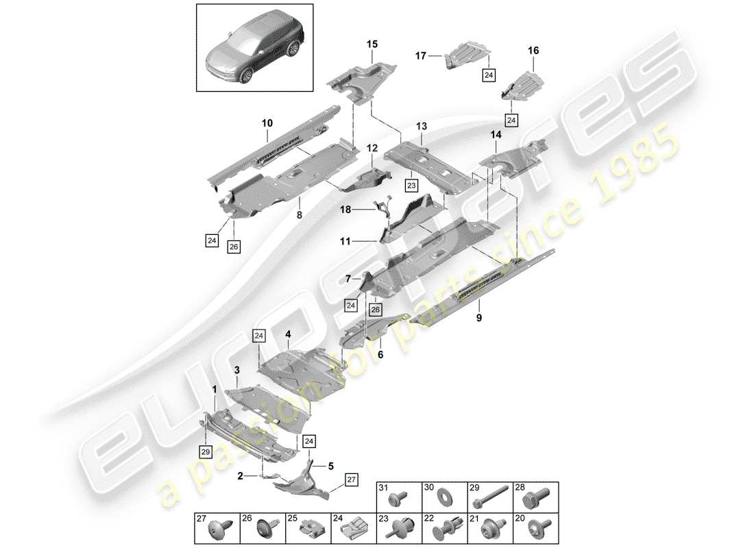 porsche 2019 (cayenne e3 9ya/9yb) garniture schéma des pièces