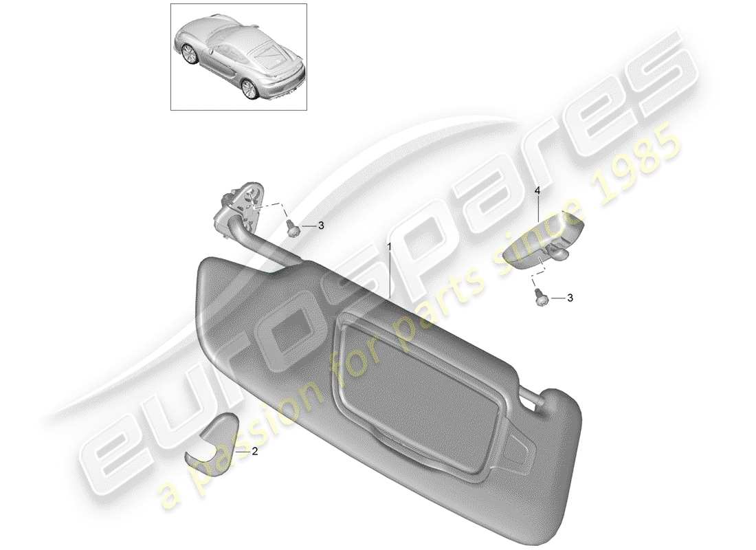 porsche 2016 (981 cayman gt4) diagramme des pièces des pare-soleil