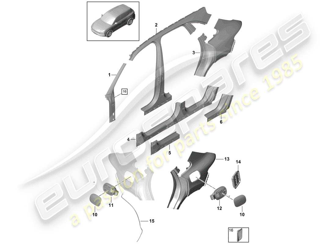 porsche 2019 (cayenne e3 9ya/9yb) panneau latéral schéma des pièces