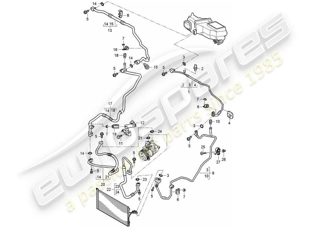 porsche 2007 (cayenne e1 9pa) circuit frigorifique schéma des pièces