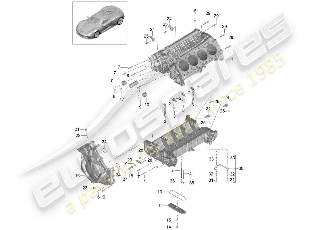 porsche 918 spyder (2015) carter moteur schéma des pièces