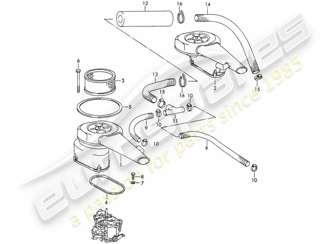 porsche 1965 (911/912) filtre amortisseur - 2. - version - - knecht - schéma des pièces