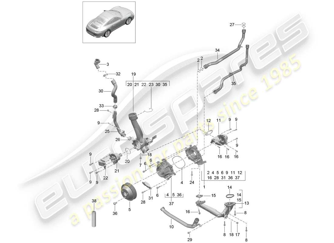 porsche 2020 (991-2) pompe à eau schéma des pièces