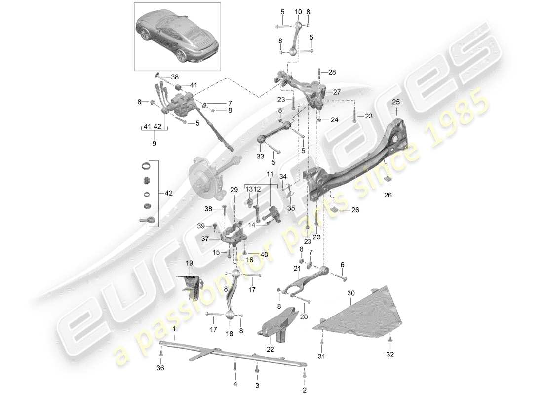 porsche 991 turbo (2020) essieu arrière schéma des pièces