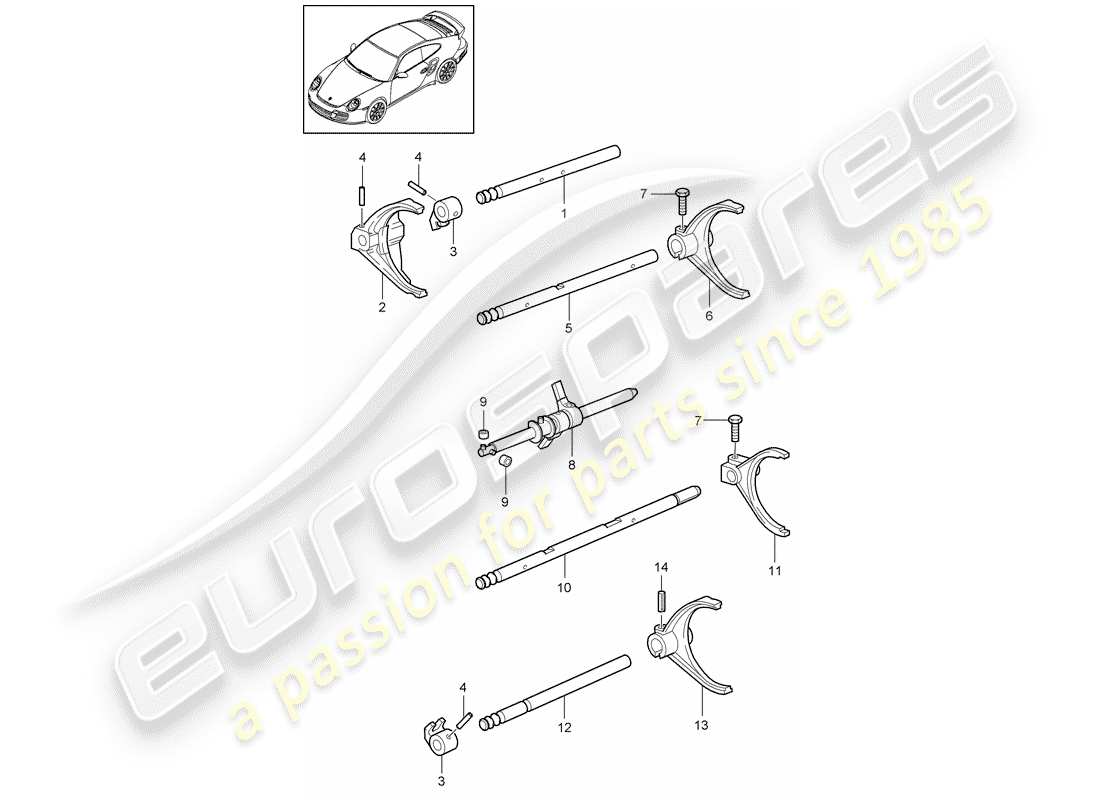 porsche 2011 (997-2 turbo / gt2 rs) arbre sélecteur schéma des pièces