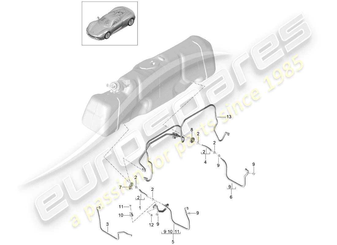 porsche 918 spyder (2015) système de carburant schéma des pièces