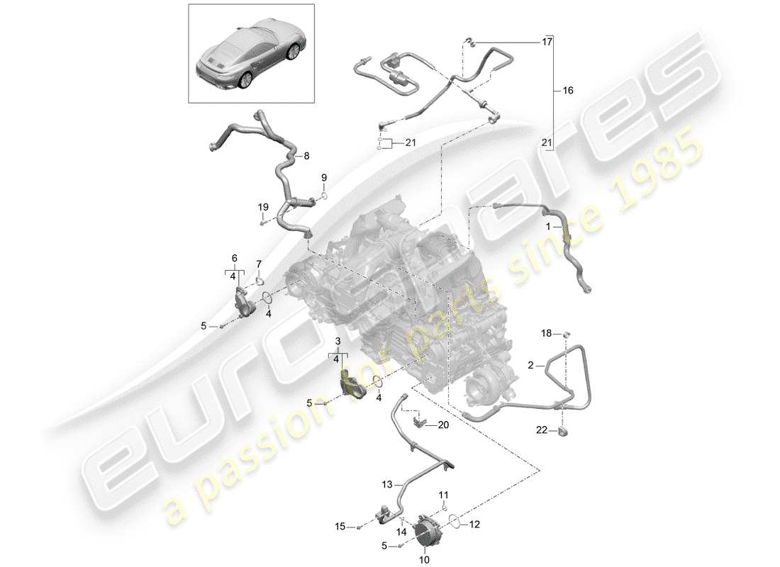 porsche 991 turbo (2020) carter moteur schéma des pièces