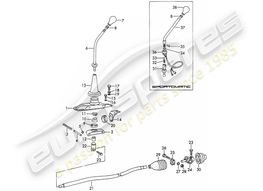 porsche 1966 (911/912) contrôle des transmissions schéma des pièces