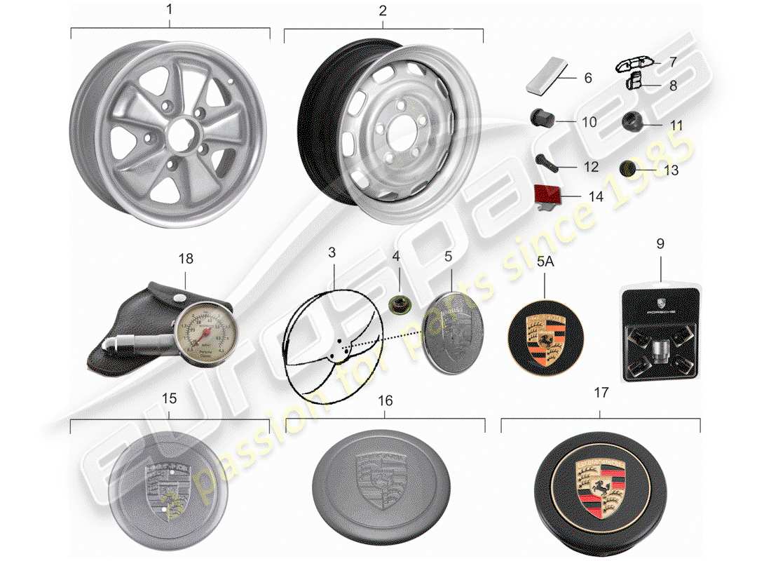 porsche 1967 (911/912) roues schéma des pièces