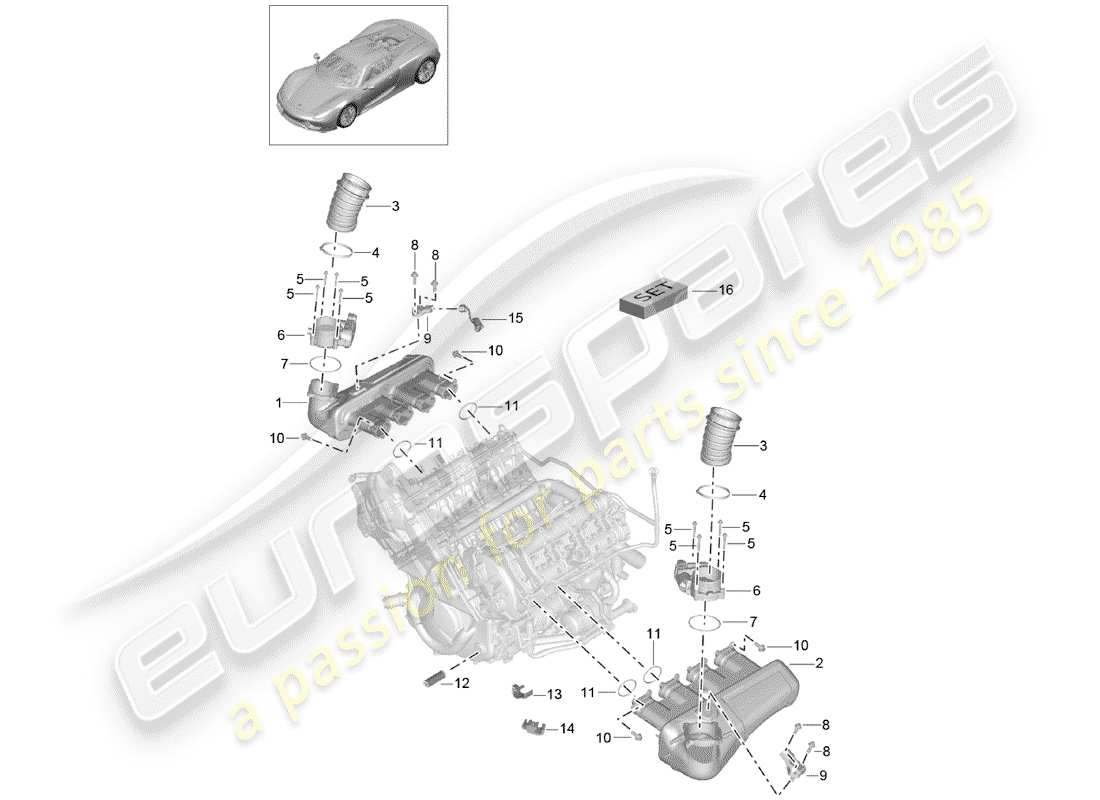 porsche 2015 (918 spyder) distributeur d'air d'admission schéma des pièces
