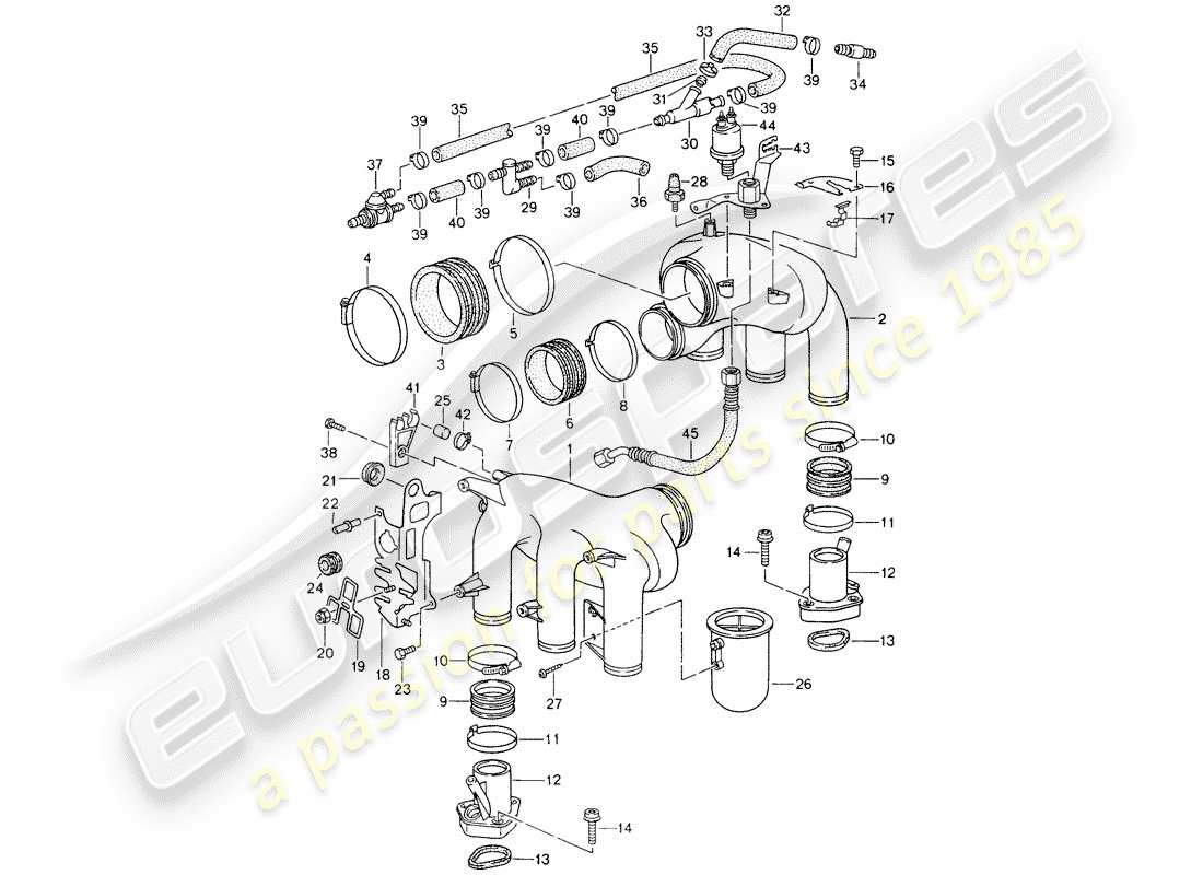 porsche 1994 (993) l-jetronic - distributeur d'air d'admission schéma des pièces
