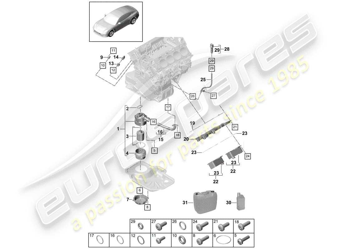 porsche 2019 (panamera 971-1) filtre à huile schéma des pièces