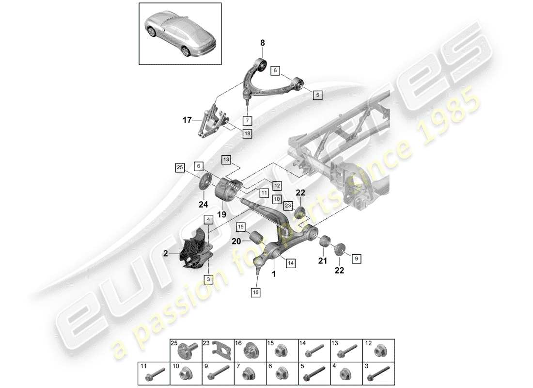 porsche 2019 (panamera 971-1) bras de commande de voie schéma des pièces