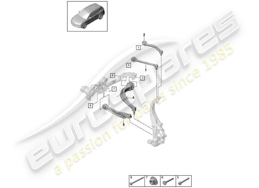 porsche 2020 (cayenne e3 9ya/9yb) bras de commande de voie schéma des pièces