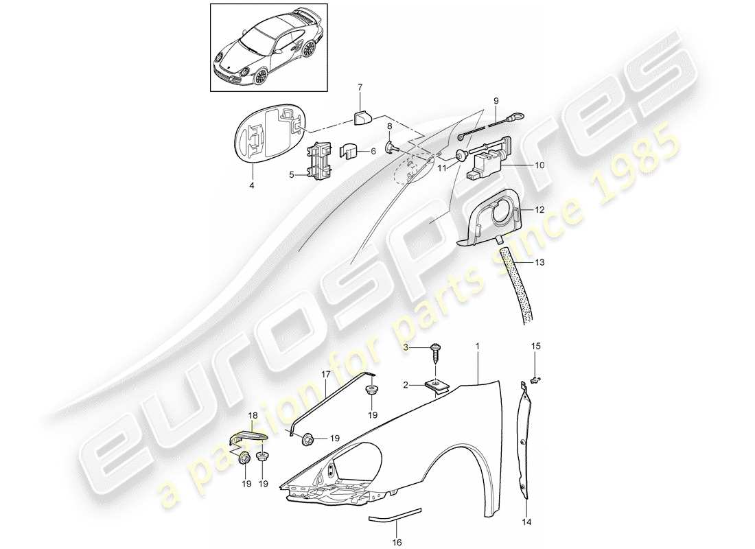 porsche 2011 (997-2 turbo / gt2 rs) diagramme des pièces fender