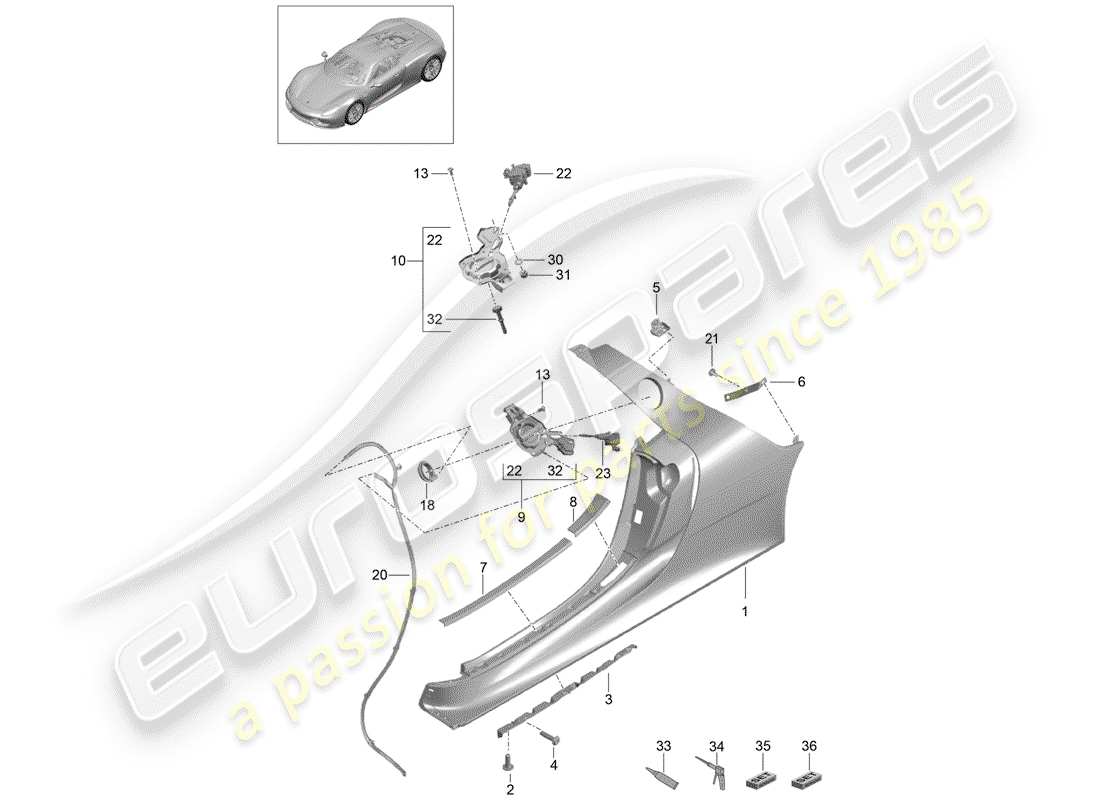 porsche 2015 (918 spyder) schéma des pièces du sill
