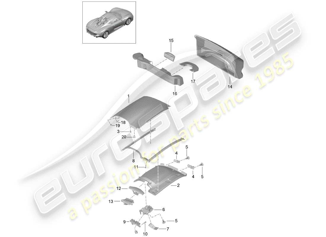 porsche 918 spyder (2015) schéma des pièces du toit