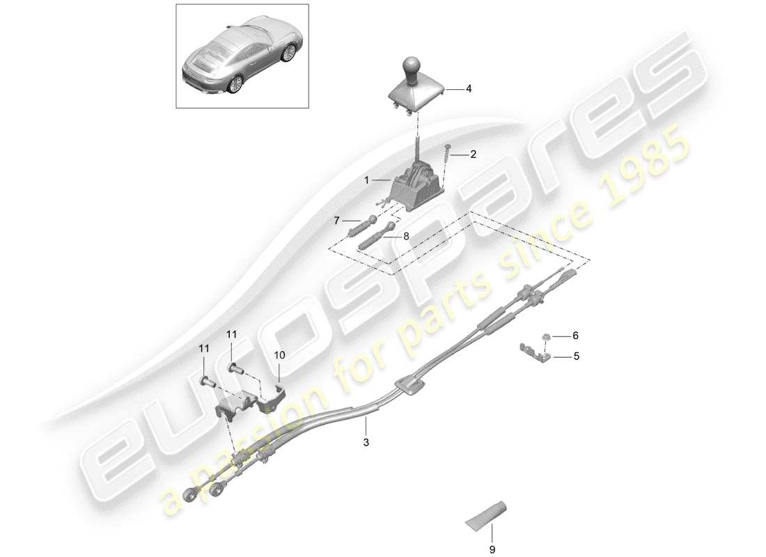 porsche 991 gen. 2 (2020) schéma des pièces du mécanisme de changement de vitesse