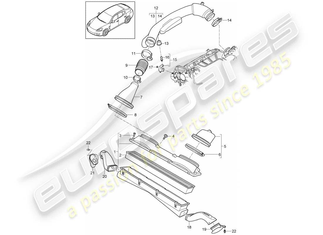 porsche 2012 (panamera 970) système de filtre à air schéma des pièces