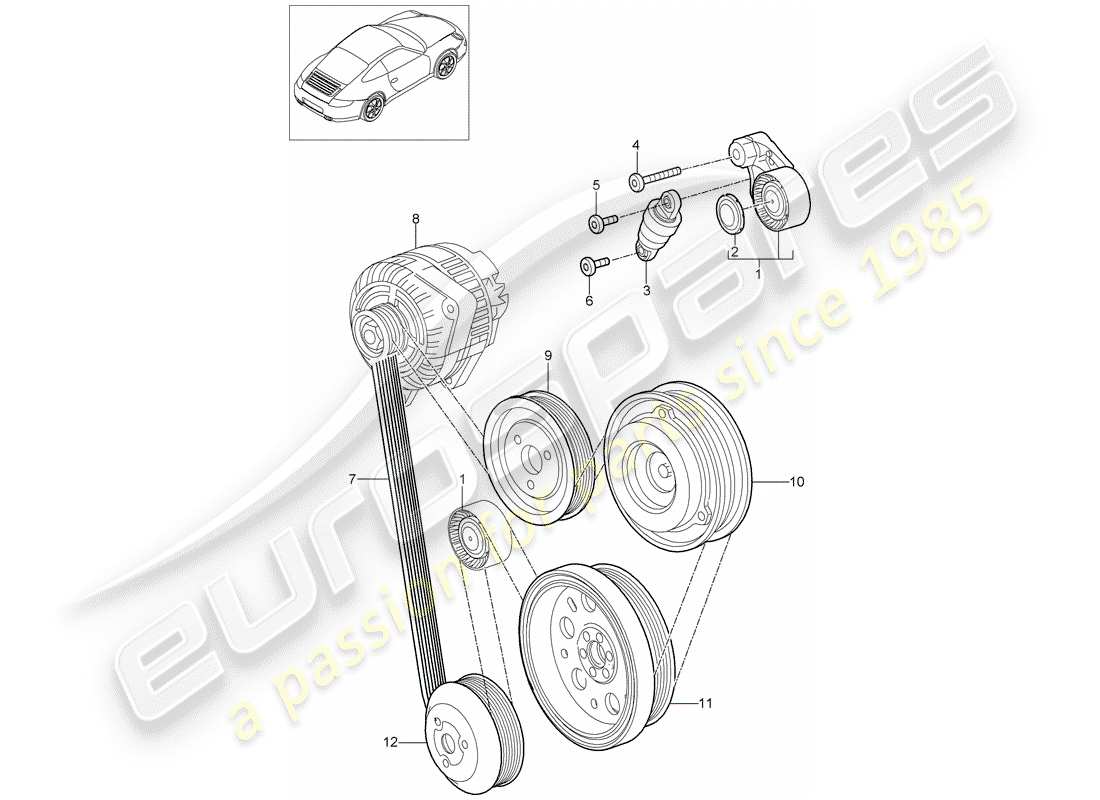 porsche 2012 (997-2) tendeur de courroie schéma des pièces