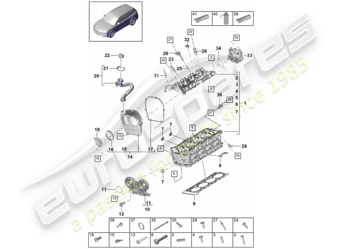 porsche 2020 (cayenne e3 9ya/9yb) culasse schéma des pièces