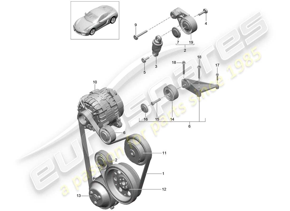porsche 2016 (981 cayman) tendeur de courroie schéma des pièces