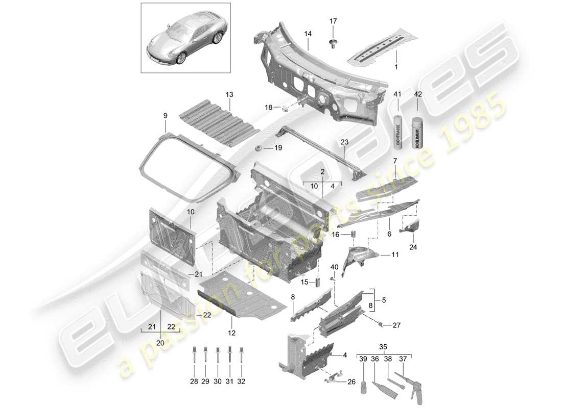 porsche 991 gen. 2 (2020) schéma des pièces front end