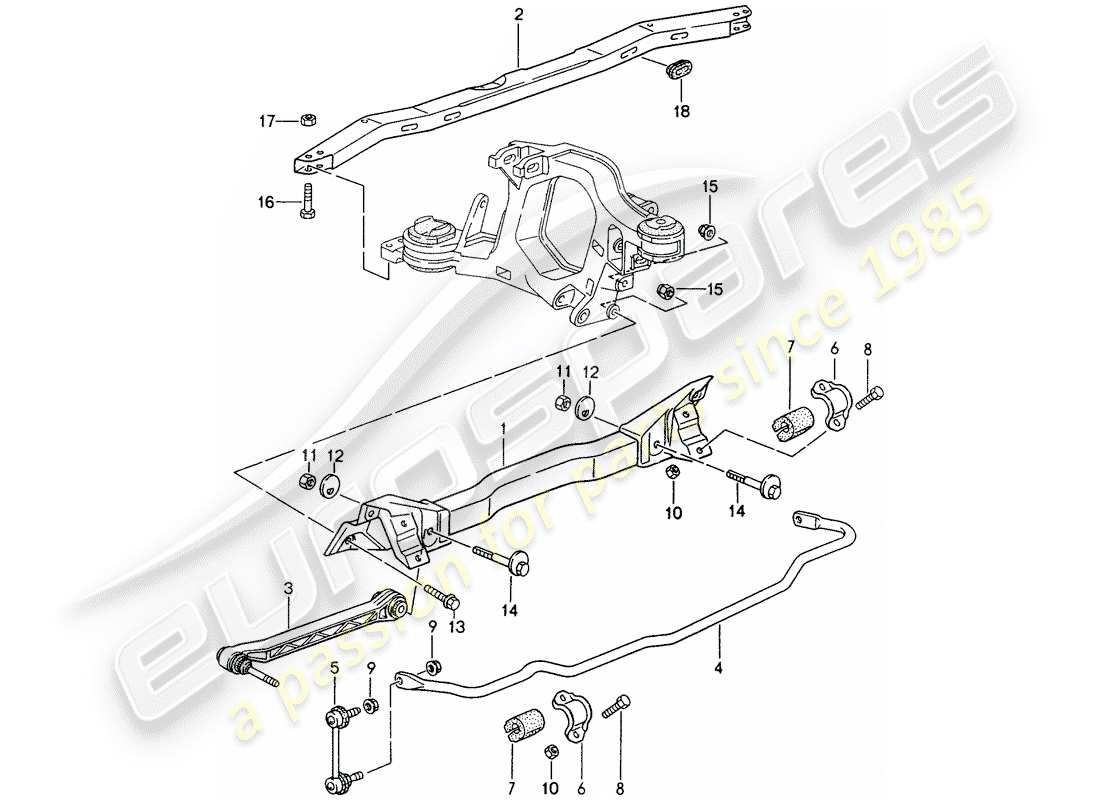 porsche 1994 (993) porte-essieu arrière - stabilisateur schéma des pièces