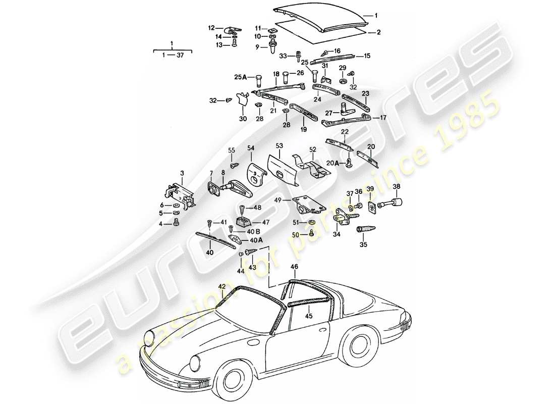 porsche 1979 (911) capote schéma des pièces