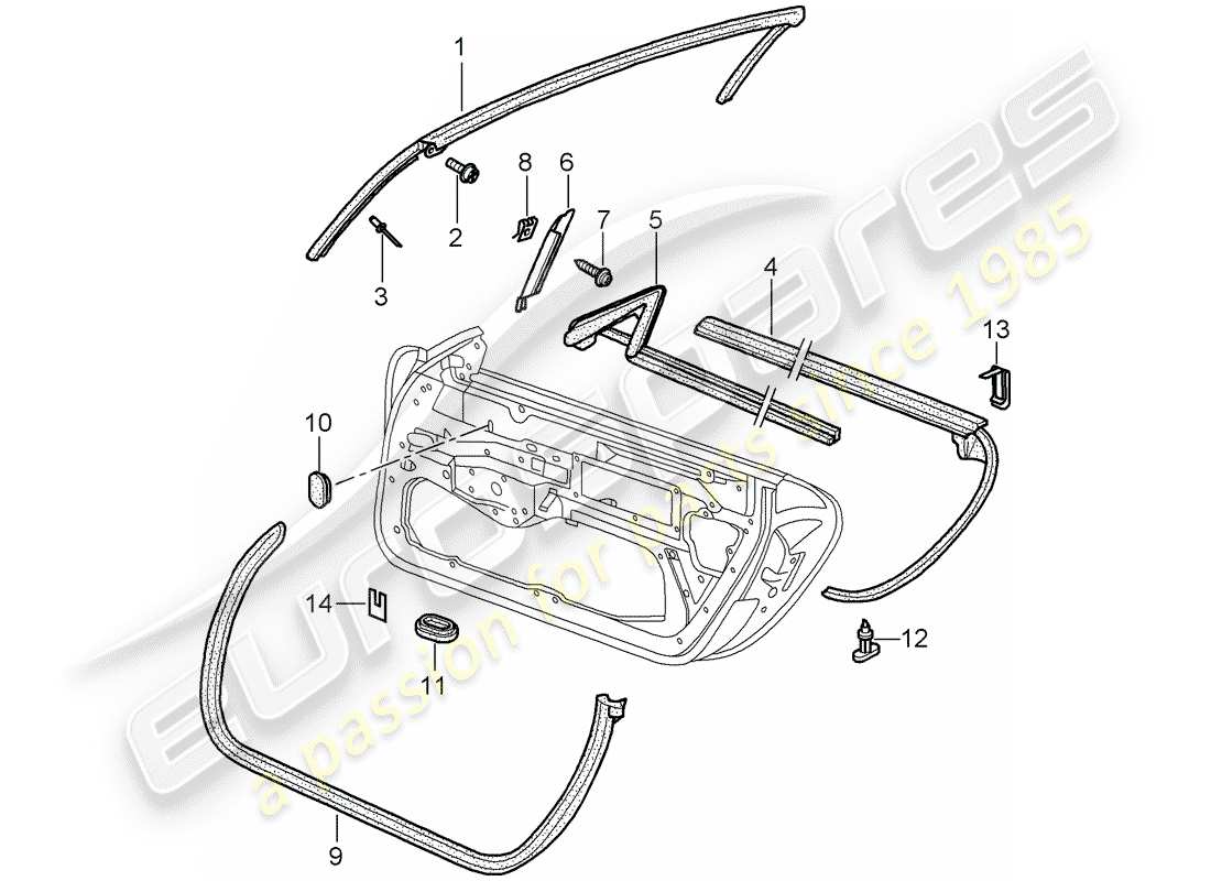 porsche 2003 (986 boxster) joint de porte - joint - cadre de pare-brise schéma des pièces