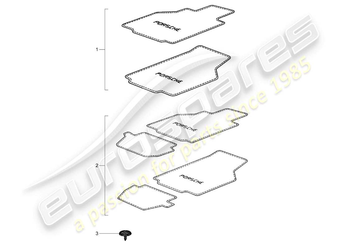 porsche 2000 (986 boxster) tapis de sol 97-04 98-05 schéma des pièces