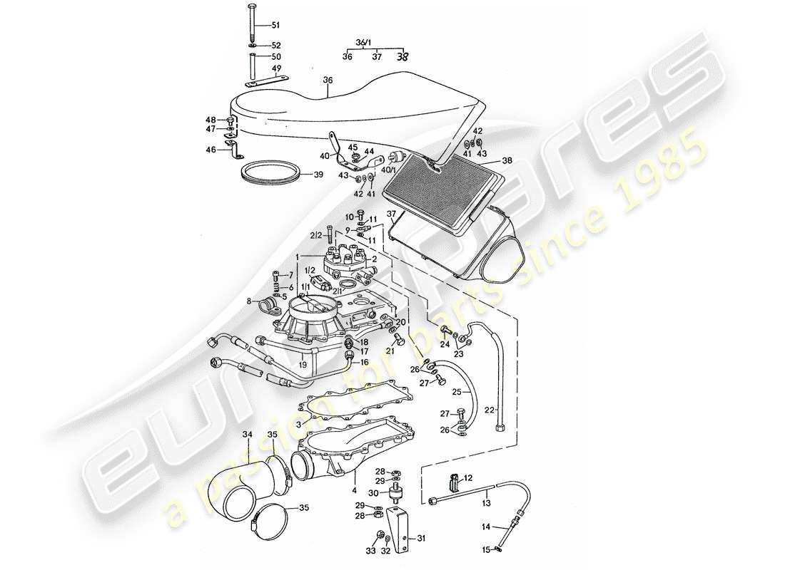 porsche 1976 (911 turbo) unité de commande de mélange - filtre à air schéma des pièces