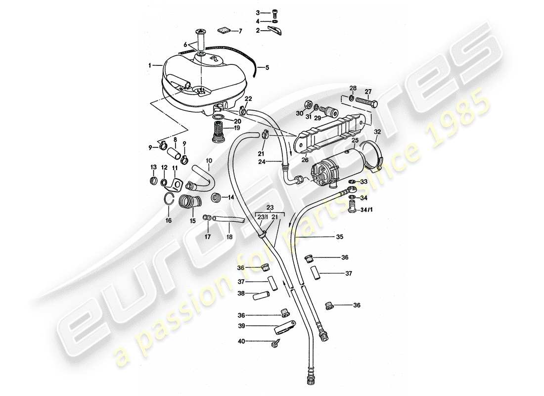 porsche 1976 (911 turbo) système de carburant - d - mj 1975>> - mj 1975 schéma des pièces