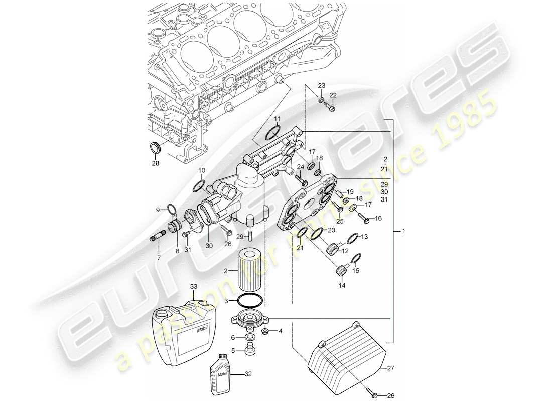 porsche 2004 (carrera gt) filtre à huile - support - noyau de chauffage schéma des pièces