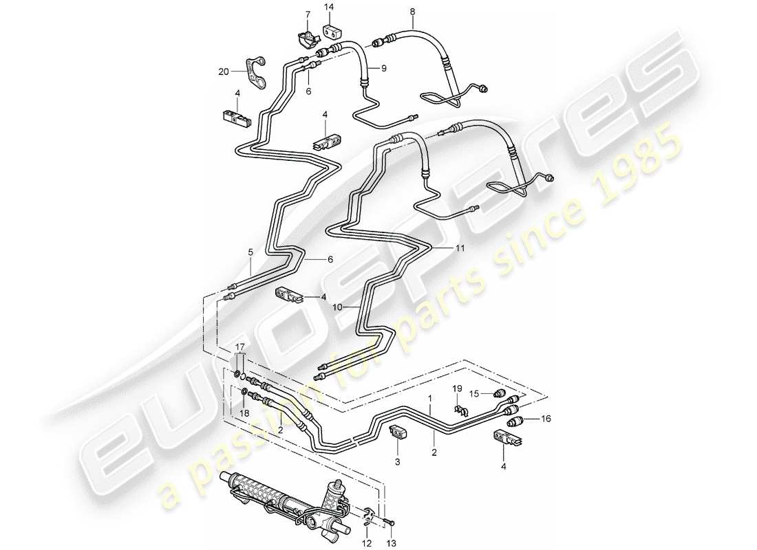 porsche 2002 (996 turbo / gt2) direction assistee - conduites schéma des pièces