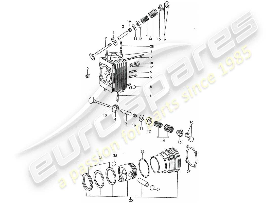 porsche 1965 (911/912) culasse - cylindre a pistons - kit de reparation pour entretien - voir illustration : vue eclatée