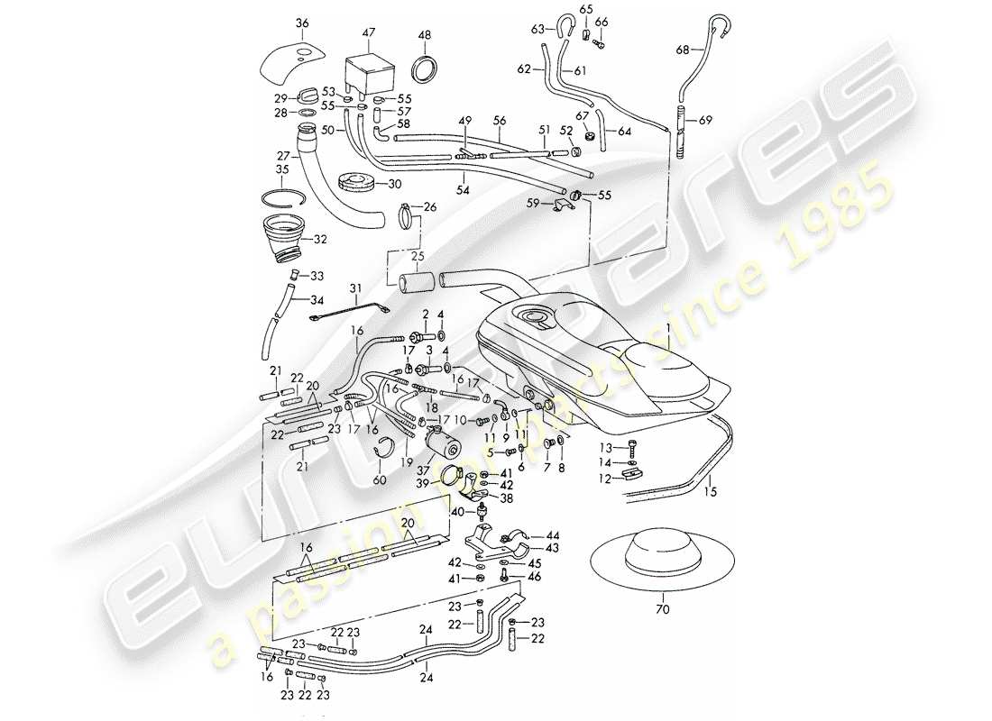porsche 1965 (911/912) système de carburant schéma des pièces