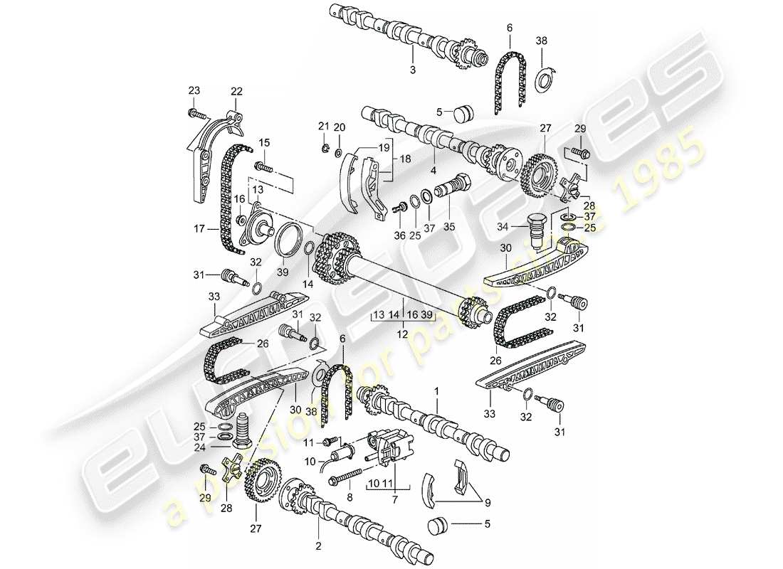 porsche 2004 (986 boxster) arbre à cames - chaîne de distribution schéma des pièces