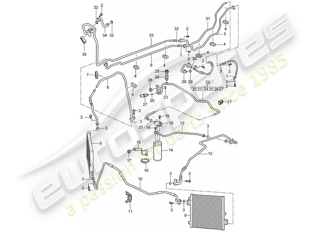 porsche 2007 (997-1 turbo / gt2) circuit frigorifique schéma des pièces